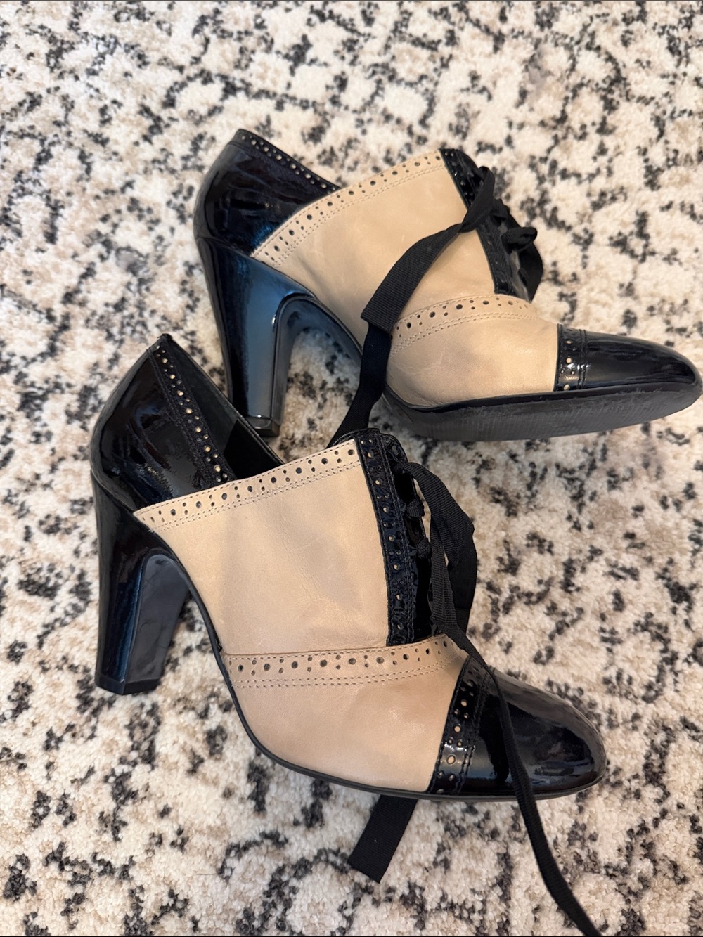 Gianni Bini Black and Beige Two-Tone Lace-Up Heels